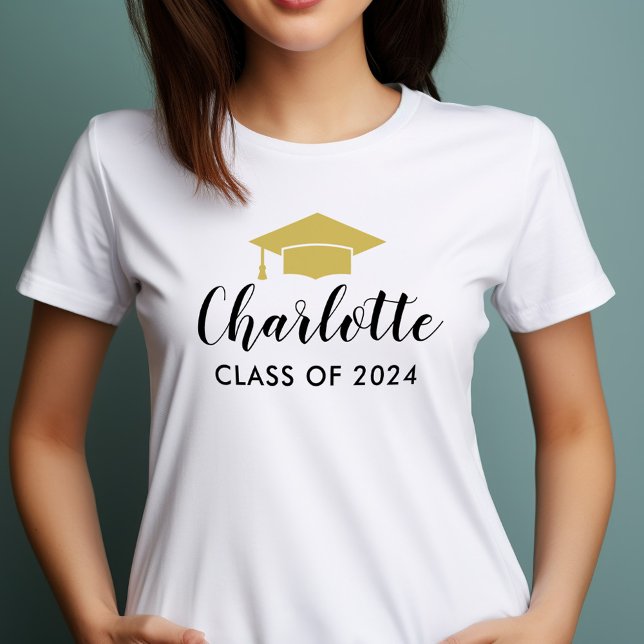 T-shirt Modern Gold Script Nom 2025 Graduation Photo (Créateur téléchargé)