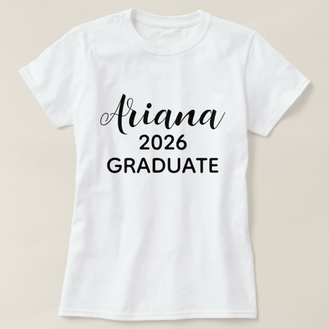 T-shirt Modern Script Black White 2026 Graduate Name (Design devant)