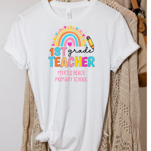 T-shirt Moderne 1ère année Rainbow Teacher Nom de l'école