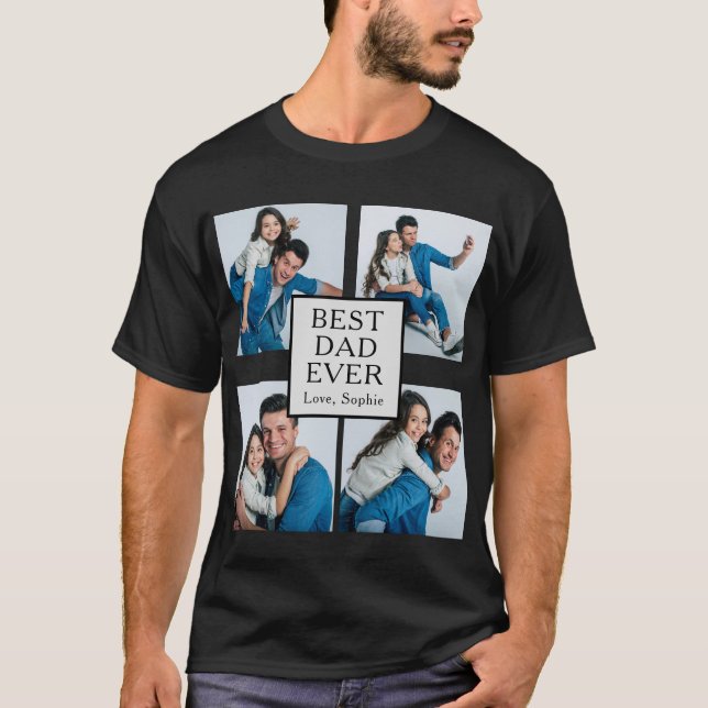 T-shirt Moderne 4 photo Personnalisé Meilleur papa (Devant)