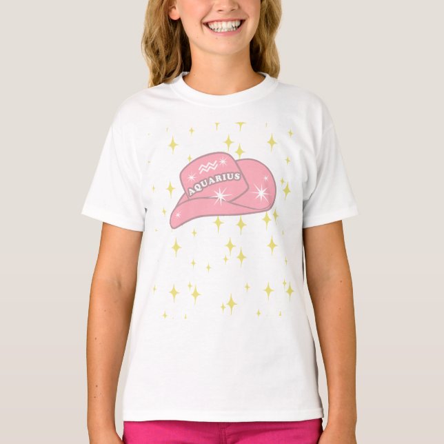 T-shirt Moderne Aquarius Zodiac Rose Cowgirl Casquette fil (Devant)