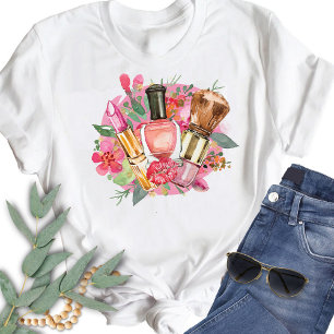T-shirt Moderne Artiste Maquilleuse Féminine Chic Rose Aqu