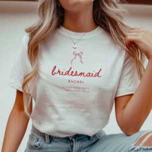 T-shirt Moderne Coquette Nœud Demoiselle d'Honneur Nom Ent