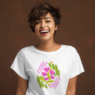 T-shirt Moderne florale verte rose élégante botanique