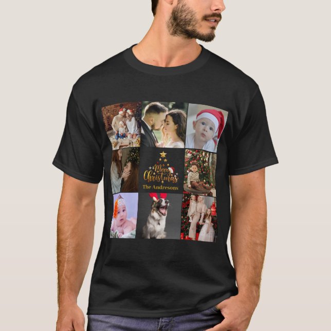T-shirt Moderne Joyeux Noël Famille Photo Russe (Devant)