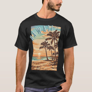 T-shirt moderne milieu de siècle plage Hawaii coucher de s