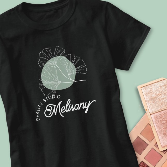 T-shirt Moderne minimaliste Élégant Vert Floral Line Art (Créateur téléchargé)