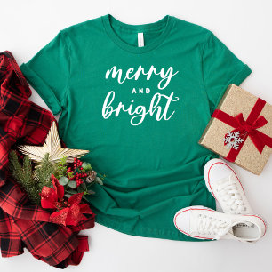T-shirt Moderne Noël Vert Femme "Merry and Bright"