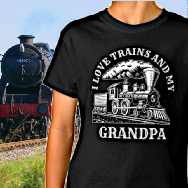 T-shirt Modifier le nom Texte J'aime Trains à vapeur & Mon (Créateur téléchargé)