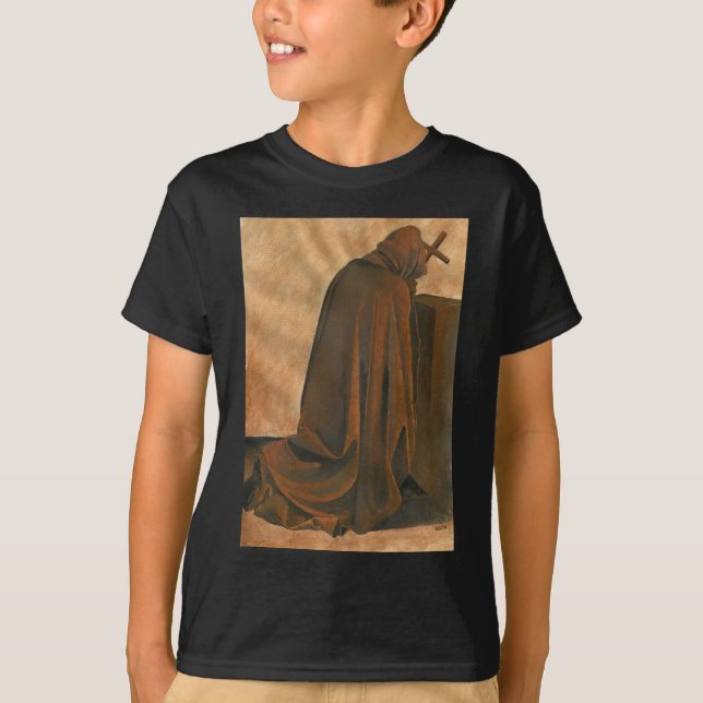 T-shirt Moine Grégorien Dans La Prière Portant Un Cassock  (Devant)
