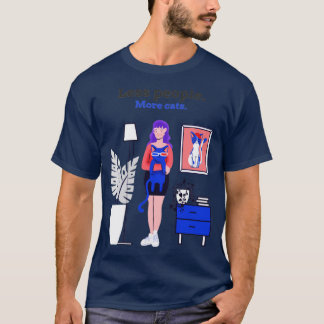 T-shirt Moins de gens plus de chats Drôle cadeau amoureux 