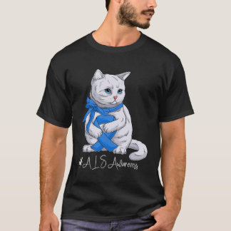 T-shirt Mois de sensibilisation à la SLA Chat au ruban ble