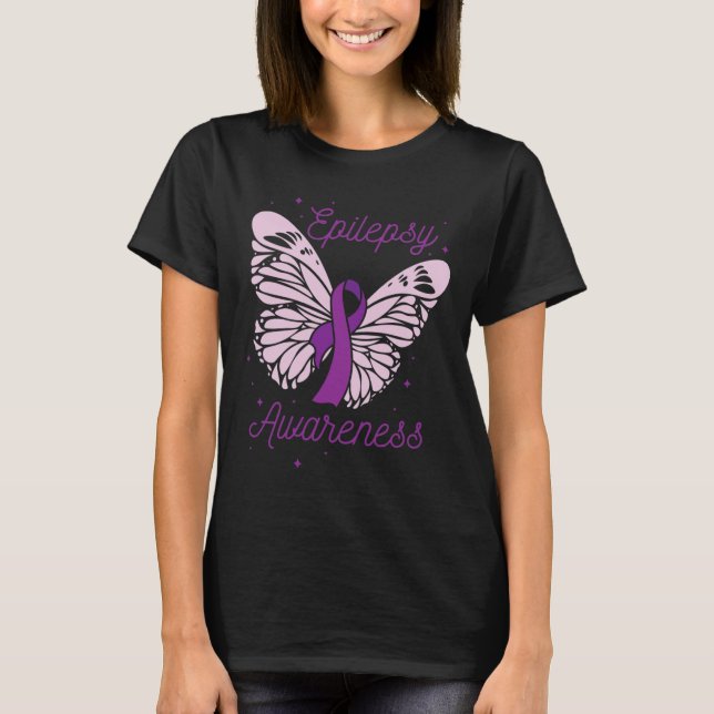T-shirt Mois de sensibilisation à l'épilepsie Purple Ribbo (Devant)