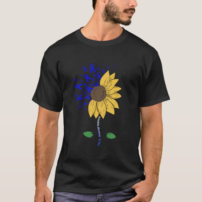 T-shirt Mois de sensibilisation Als Sunflower Blue Ribbon  (Devant)