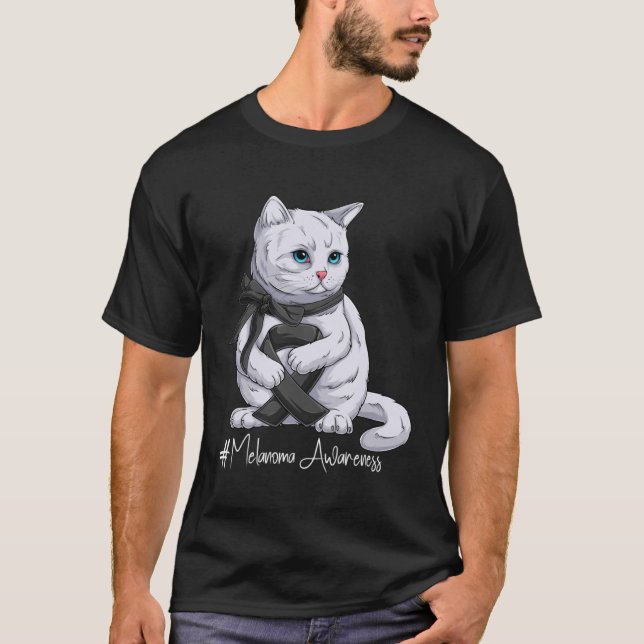 T-shirt Mois de sensibilisation au mélanome Chat noir au r (Devant)