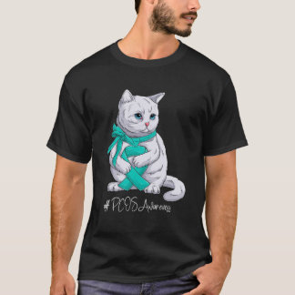 T-shirt Mois de sensibilisation PCOS Chat de ruban Turquoi