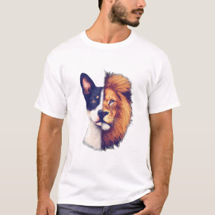 T-shirt moitié chien art animal Lion