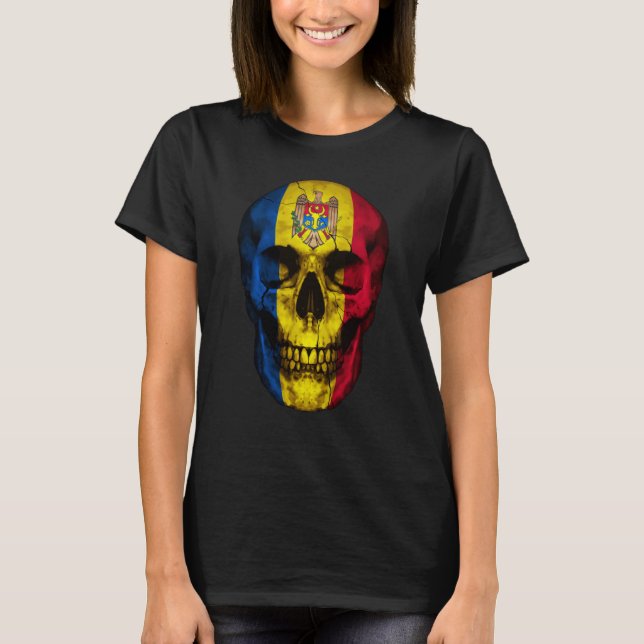 T-shirt Moldova Flag Skull Moldovan Roots Proud Patriotic (Devant)