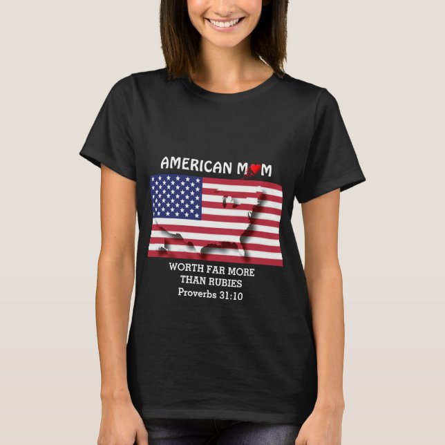 T-shirt MOM AMÉRICAIN vaut plus que Rubies PROV 31 Noir (Devant)