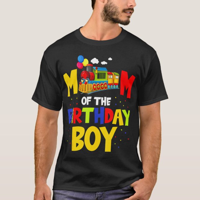 T-shirt Mom Of The Birthday Boy Train  For Mommy Mama Moth (Devant)