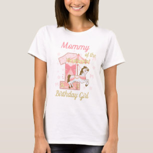 T-shirt Momie du premier carrousel de fille d'anniversaire