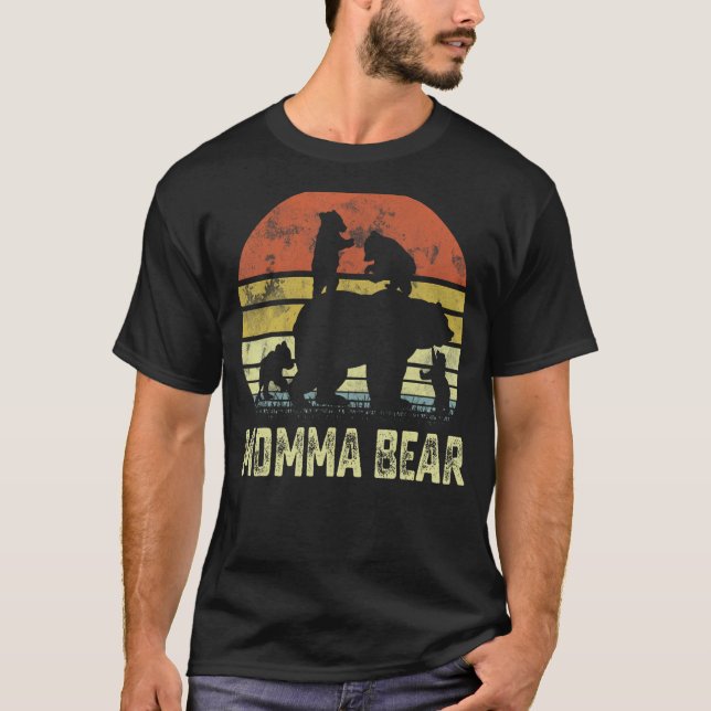 T-shirt Momma Bear Matching Family Cub 4 enfants Fête des  (Devant)