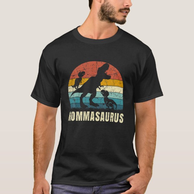T-shirt Momma Dinosaur Mommasaurus 2 Fils Enfants Fille (Devant)
