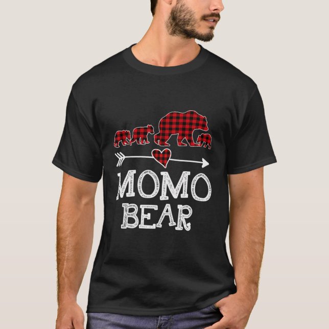T-shirt Momo Bear Noël Pyjama Rouge Plaid Buffalo Famil (Devant)