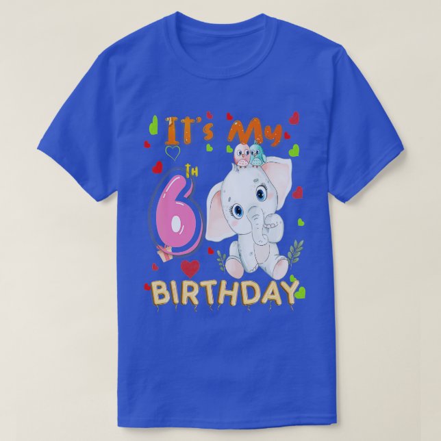 T-shirt Mon 6e anniversaire Elephant 6 ans pour les filles (Design devant)