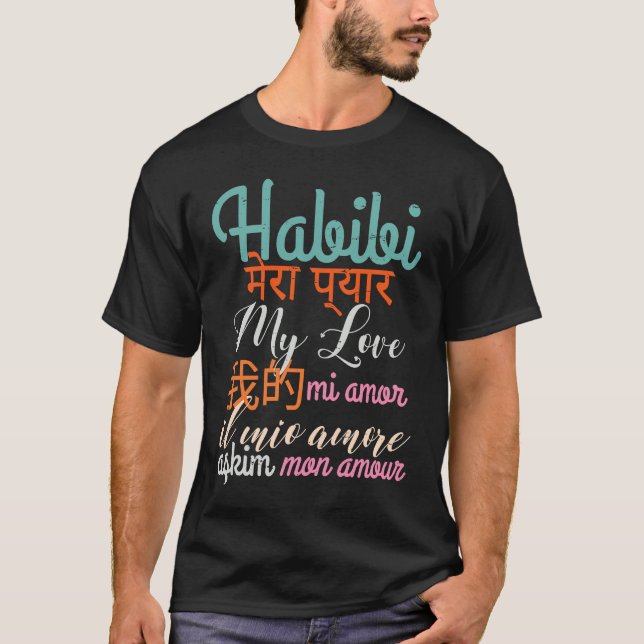 T-shirt MON Amour J'aime dans 7 langues différentes (Devant)