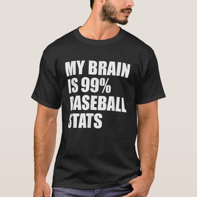 T-shirt Mon Cerveau Est 99 Statistiques Baseball Coach Cat (Devant)