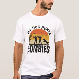 T-shirt Mon chien chasse les zombies Vintage Halloween Art