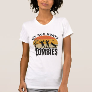 T-shirt Mon chien chasse les zombies Vintage Halloween Art