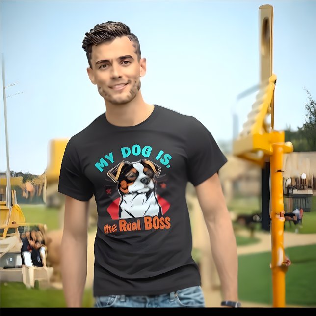 T-shirt Mon chien est le vrai patron (Retro Funny T-Shirt "My Dog Is The Real BOSS")