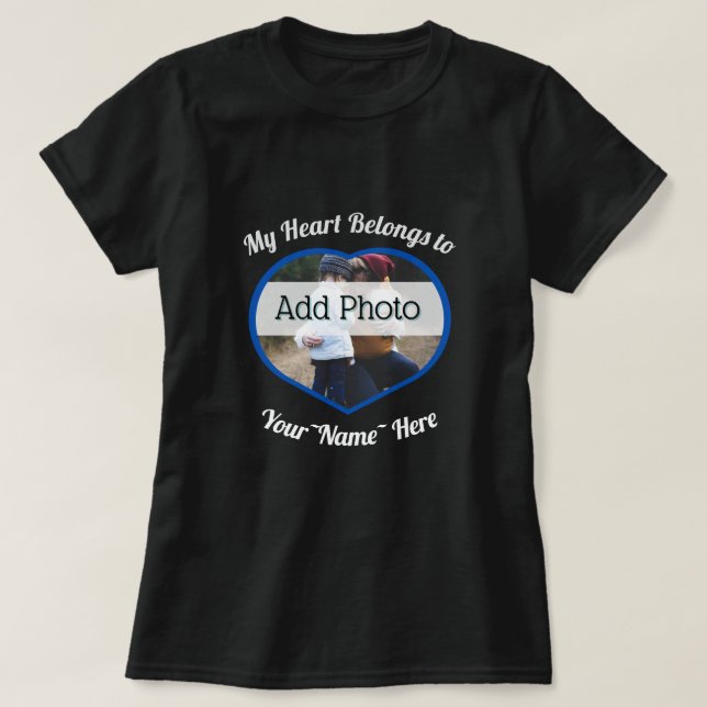 T-shirt Mon coeur Appartient au nom White Heart photo T-Sh (Design devant)