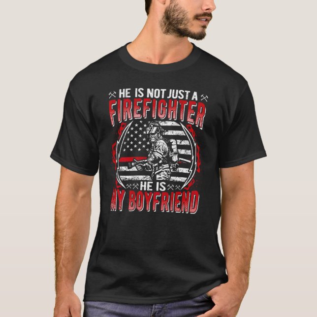 T-shirt Mon Copain Est Un Pompier Mince Red Line Fire G (Devant)