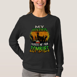 T-shirt Mon Doberman Me Protège Des Zombies Doberma Drôle 