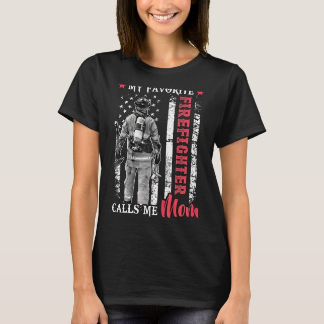 T-shirt Mon Favori Pompier M'Appelle Maman Usa Flag Moth (Devant)