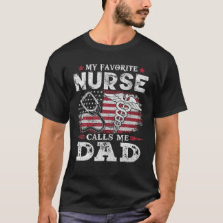 T-shirt Mon infirmière préférée m'appelle Papa USA Drapeau