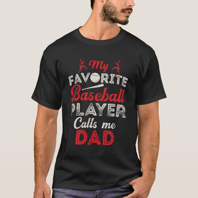 T-shirt Mon Joueur De Baseball Préféré M'Appelle Papa Swea (Devant)