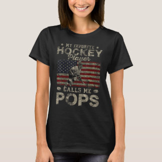 T-shirt Mon joueur de hockey préféré m'appelle Pops Fête d