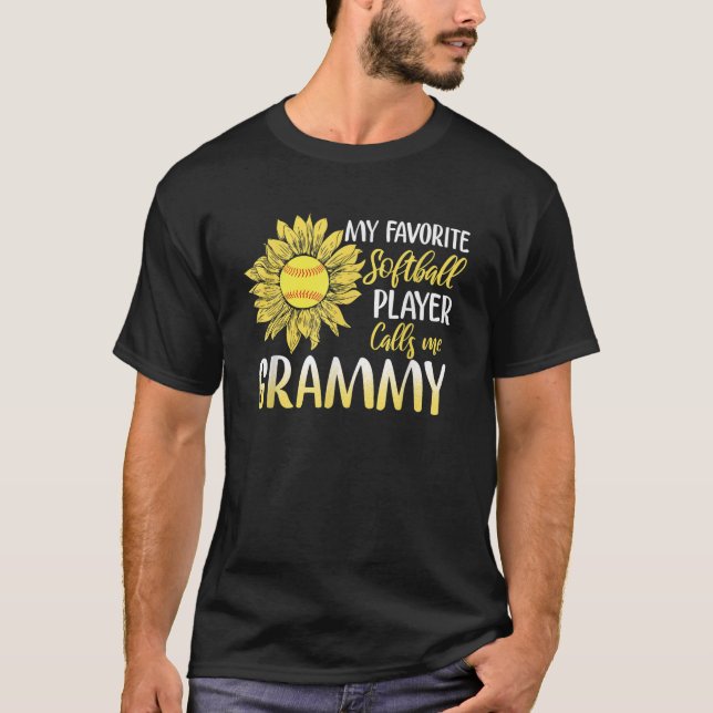 T-shirt Mon Joueur De Softball Favori M'Appelle Grammy (Devant)