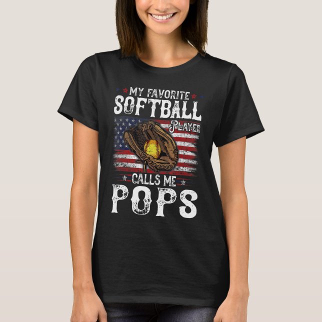 T-shirt Mon Joueur De Softball Favori M'Appelle Pops Ameri (Devant)