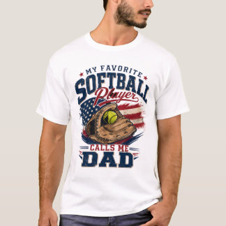 T-shirt Mon Joueur de Softball Préféré M'appelle Papa