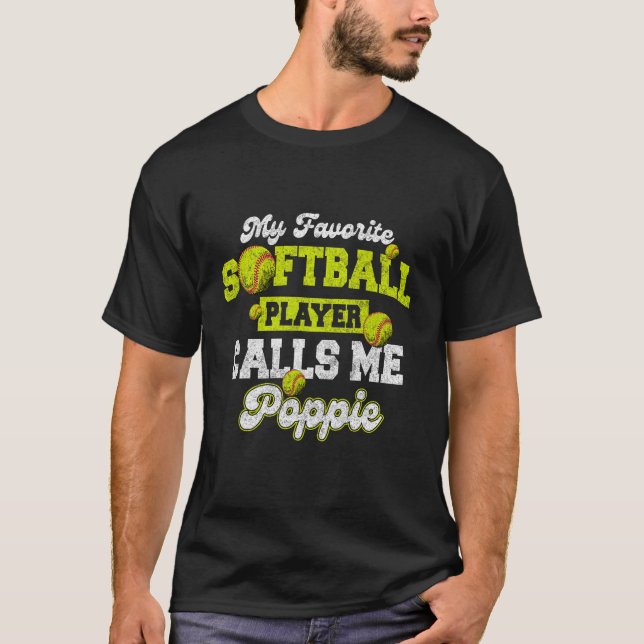 T-shirt Mon Joueur favori de softball m'appelle Poppie Vin (Devant)
