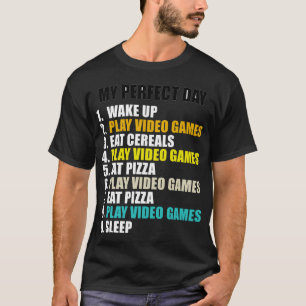 T-shirt Mon Jour Parfait Jouer Jeux Vidéo Manger Pizza Coo