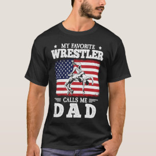 T-shirt Mon lutteur favori m'appelle Papa US Drapeau Wrest