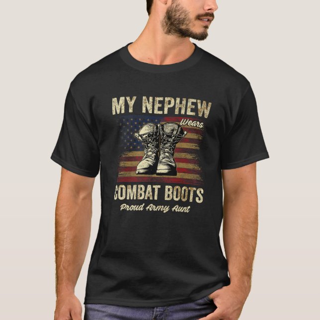 T-shirt Mon Nephew Porte Des Bottes De Combat Fière Tante  (Devant)