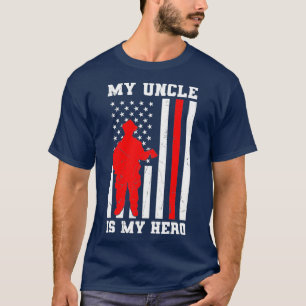 T-shirt Mon oncle est mon héros pompier Mince ligne rouge