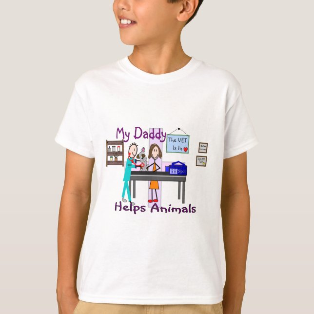 T-shirt Mon papa aide des animaux--Le vétérinaire badine (Devant)